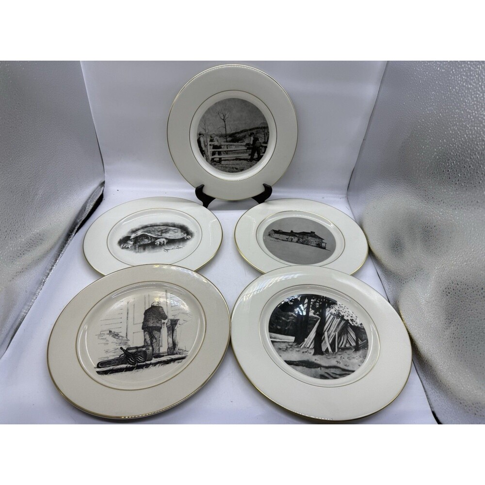 VTG 5 Castleton China Wyeth Decorative Plates Snapper Fence Sanderson Rail +